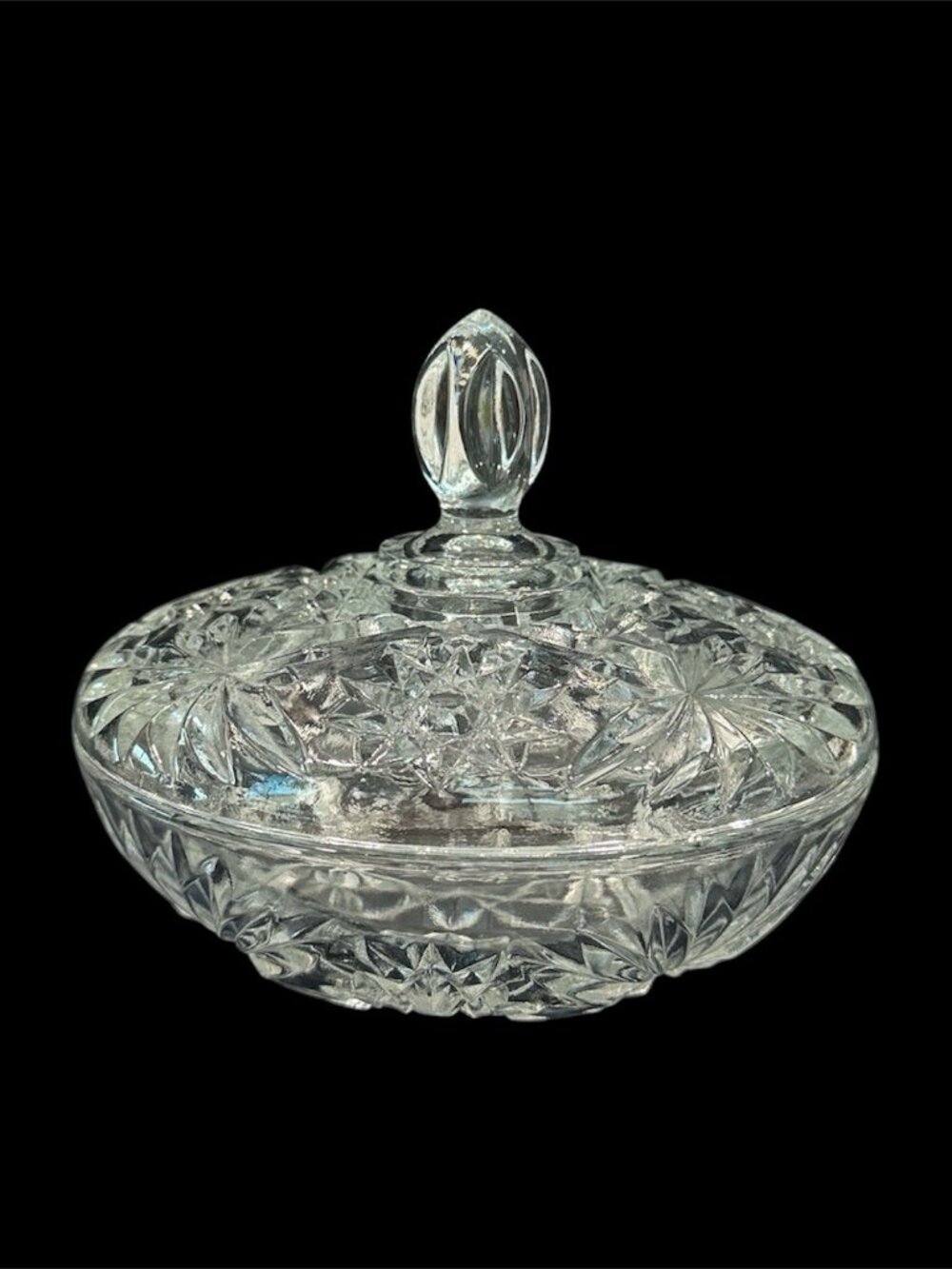 Vintage Anchor Hocking EAPC Star of David Clear Glass Candy Dish Bowl With Lid